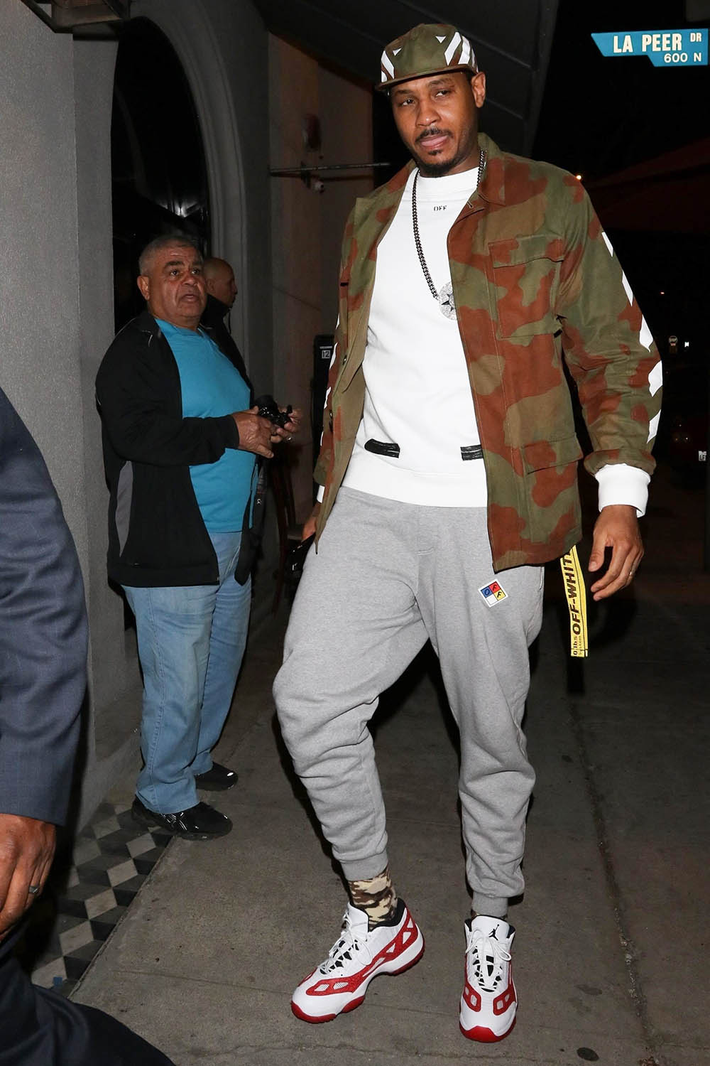 Celeb Style Carmelo Anthony Wearing OffWhite Camo Cargo Jacket