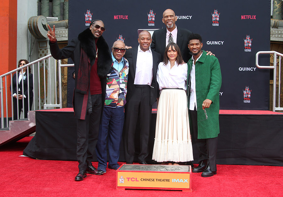 Rashida Jones ,Kareem Abdul-Jabbar, Dr. Dre, singer Usher Raymond Attend Quincy Jones’ Hand and Footprint 