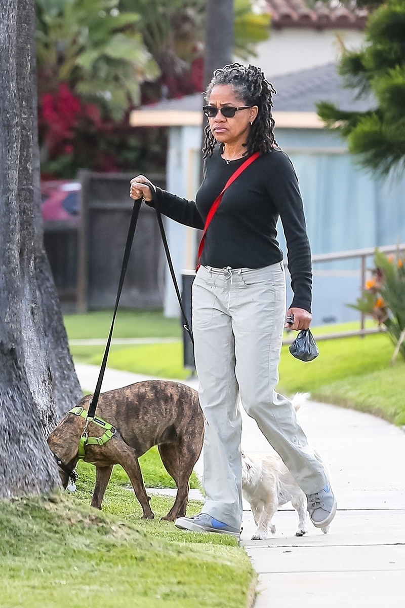Doria Ragland enjoying her ‘lonely time’ while walking her dogs in Los