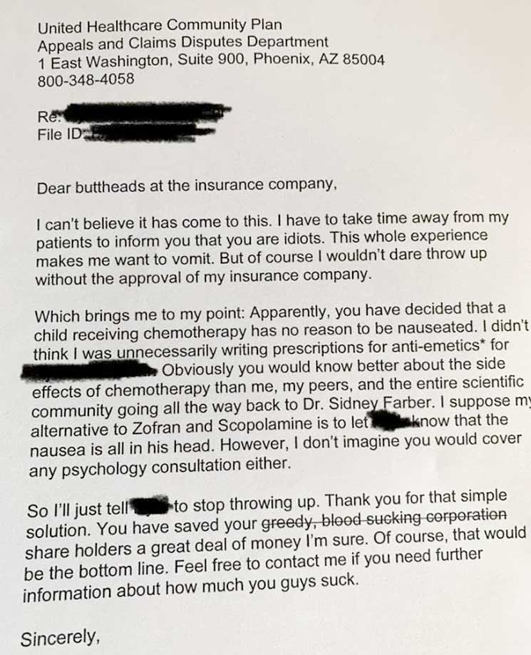 letter written by oncologist