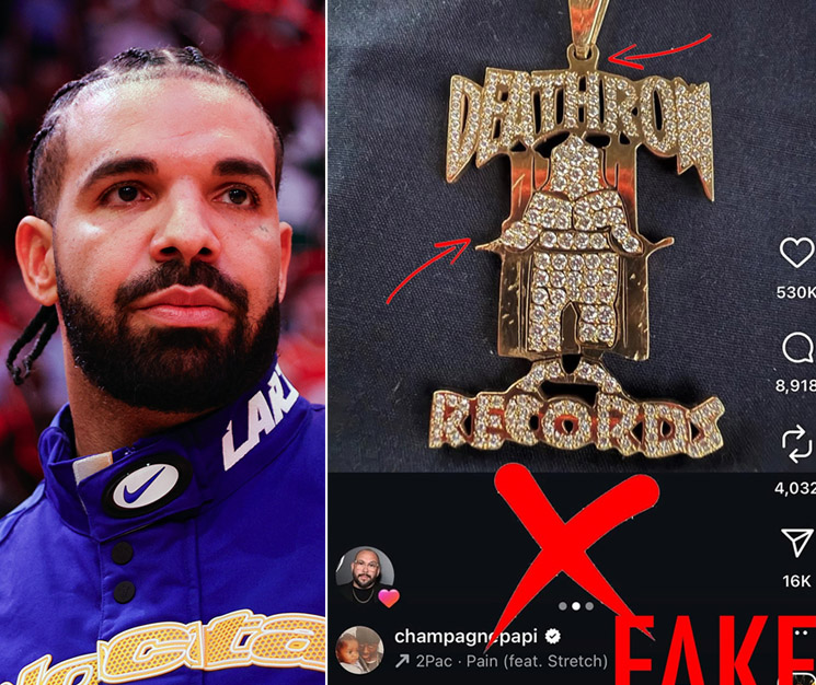Photo of Drake and fake Tupac chain