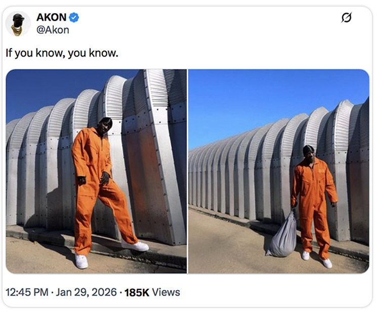 Photo of Akon wearing prison uniform