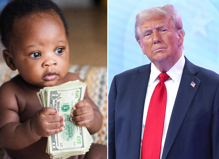 Photo of baby holding money, Donald Trump