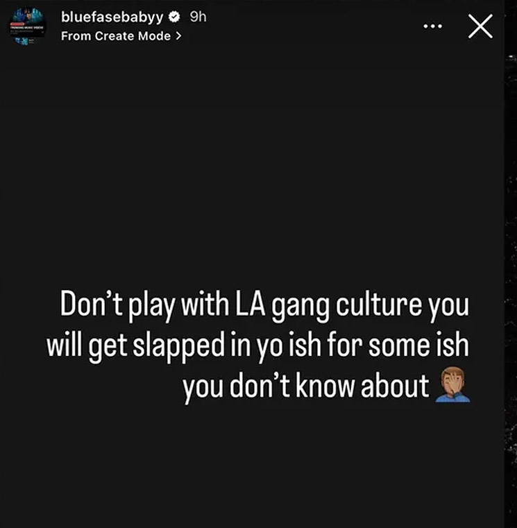 Photo of Instagram post by rapper Blueface