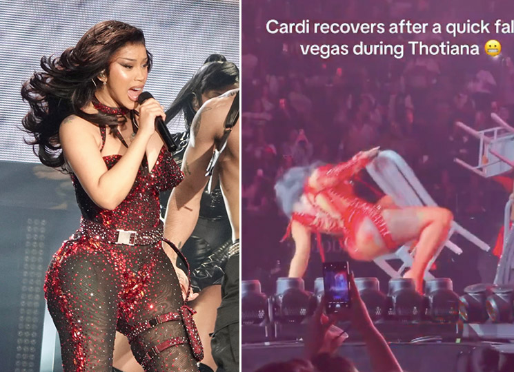 Photo of Cardi B falls off chair onstage
