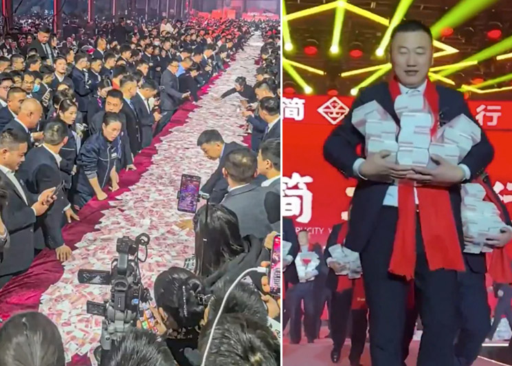 Photo of Chinese CEO gives employees cash bonus