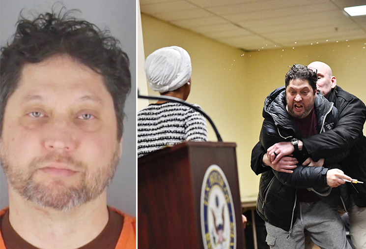 Photo of Omar Ilhan under attack at town hall