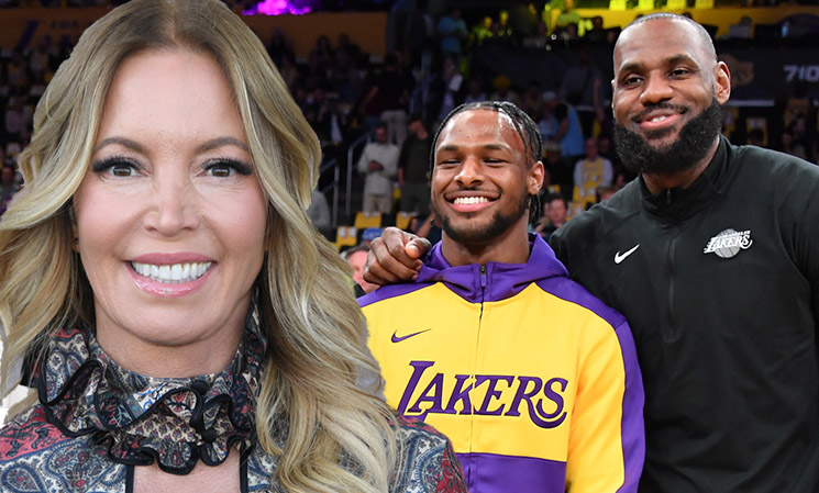 Photo of Jeanie Buss, Bronny James, LeBron James