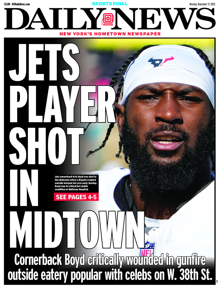 Photo of NY Jets player Kris Boyd on cover of NY Daily News