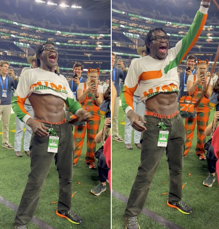 Photo of Michael Irvin celebrates Miami Hurricanes win