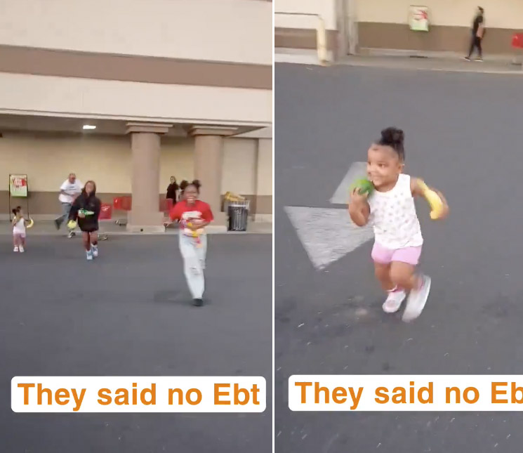 Photo of family running from grocery store