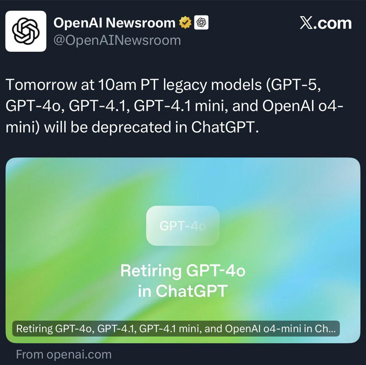 Photo of ChatGPT 4o deprecation