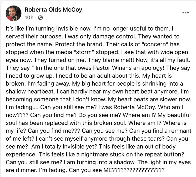 Photo of Roberta McCoy Facebook post