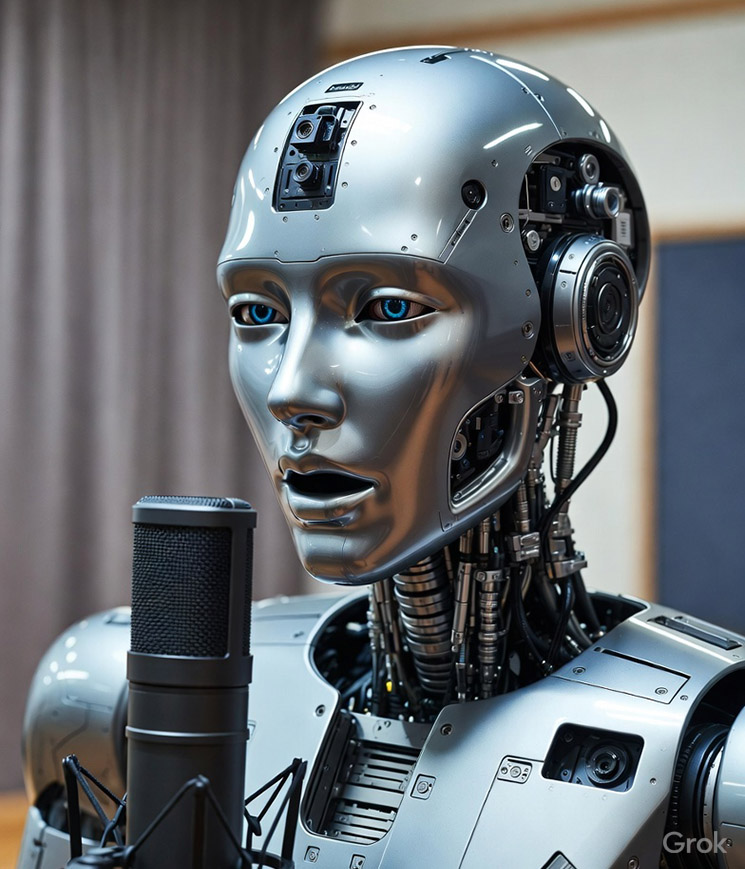 Photo of robot singing into microphone