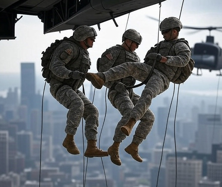 Photo of US soldiers rappelling