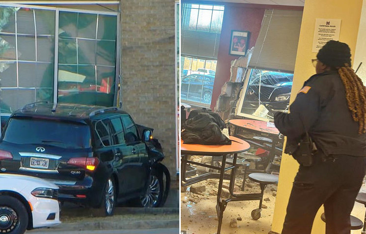 Photo of SUV crash into school