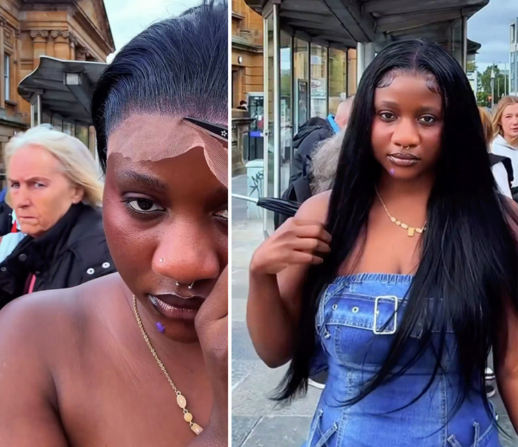 Photo of wig install on the streets of Glasgow