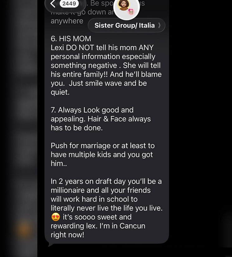 Photo of leaked text messages