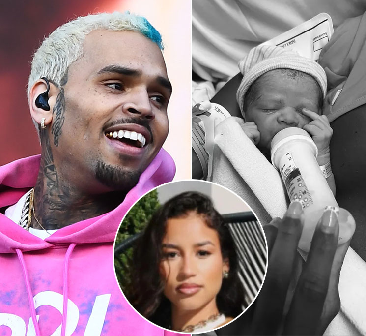 Photo of Chris Brown and newborn baby
