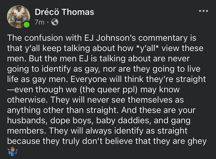 Photo of social media post about EJ Johnson