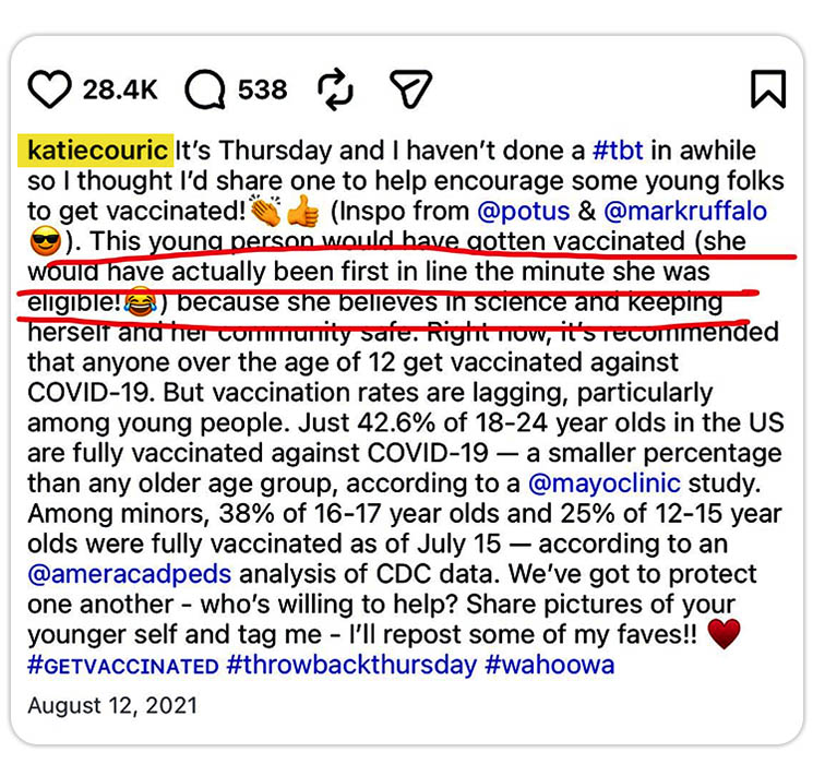 Photo of Katie Couric post