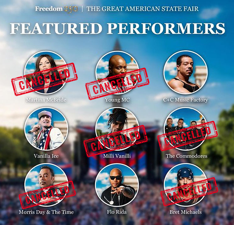Photo of list of cancelled performers