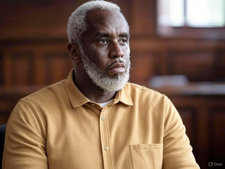 Illustration of Sean Combs in court