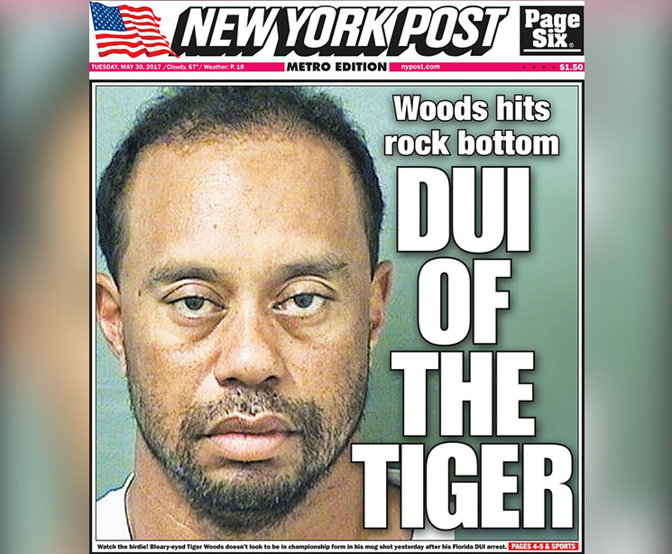 Photo of Tiger Woods on the cover of NY Post