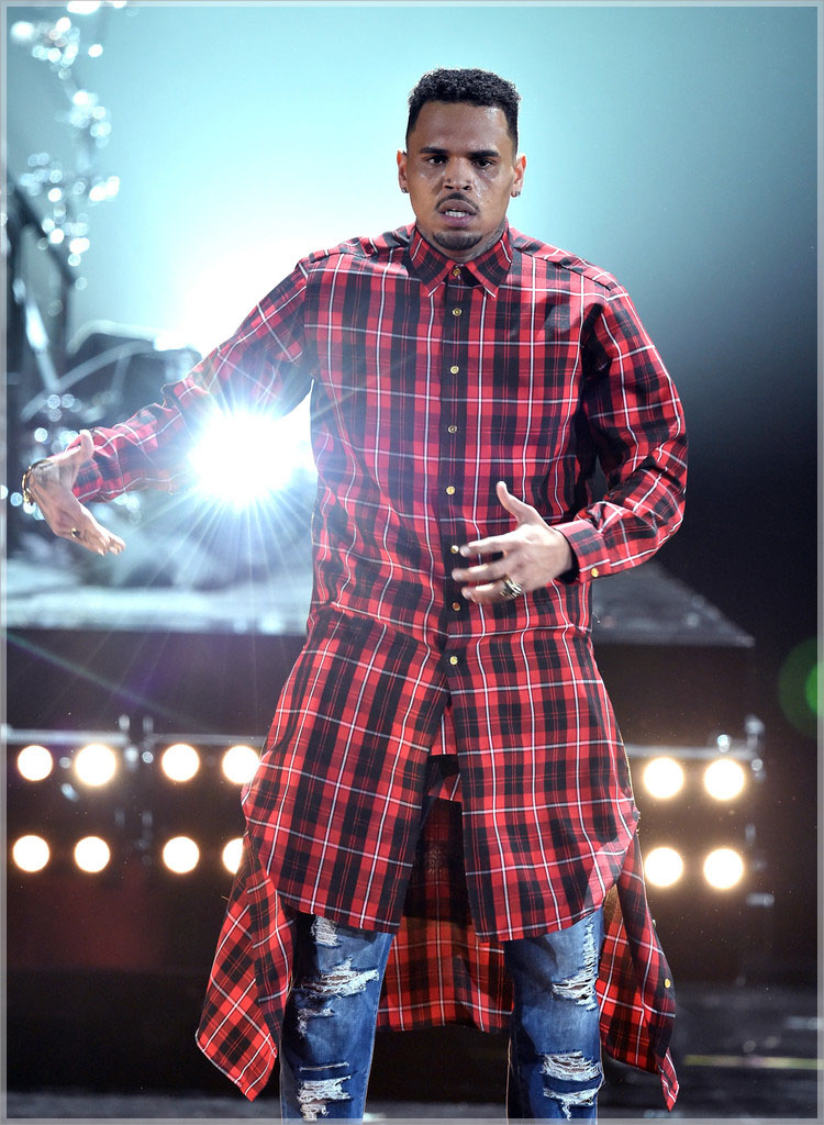 Chris Brown wearing custon plaid extended button shirt dress2 Sandra Rose