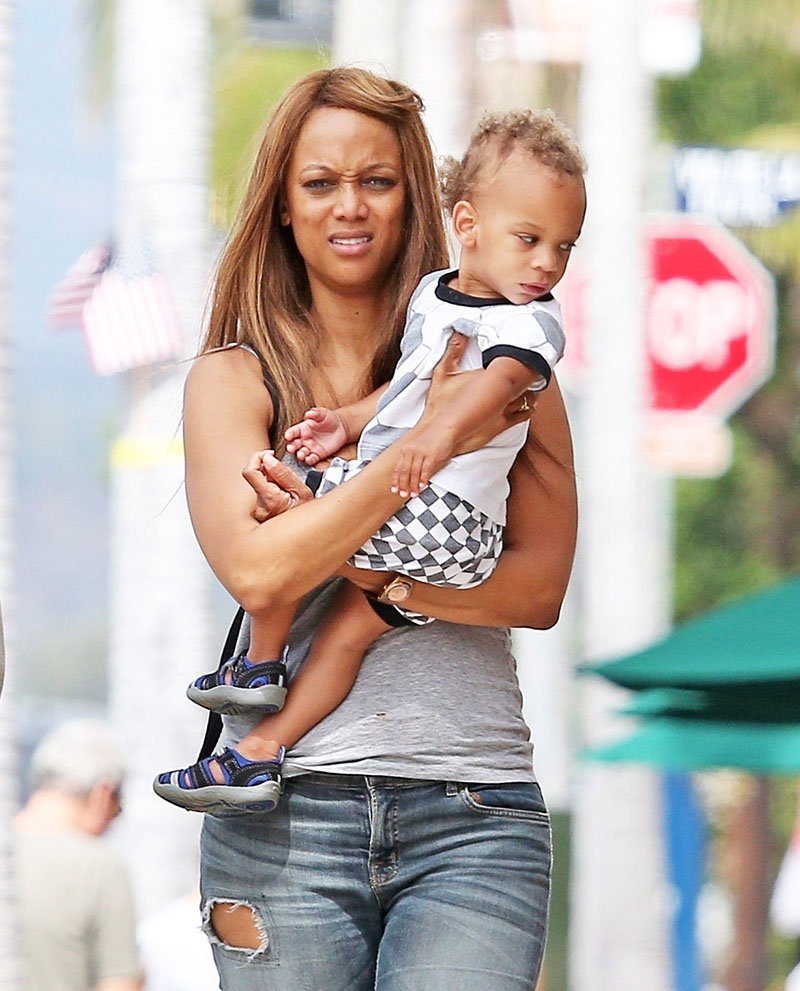 Media queen Tyra Banks took her toddler son York Banks Asla out for a Sunda...