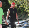 Tyga heads to the gym with his workout partner