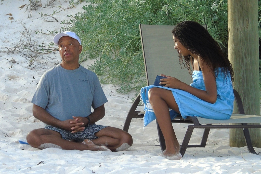 Russell Simmons and Aoki Lee Simmons in the Bahamas