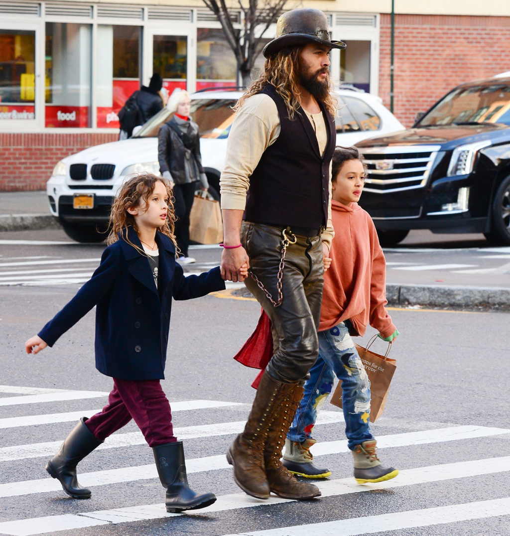 Jason Momoa takes a stroll with his kids in SoHo