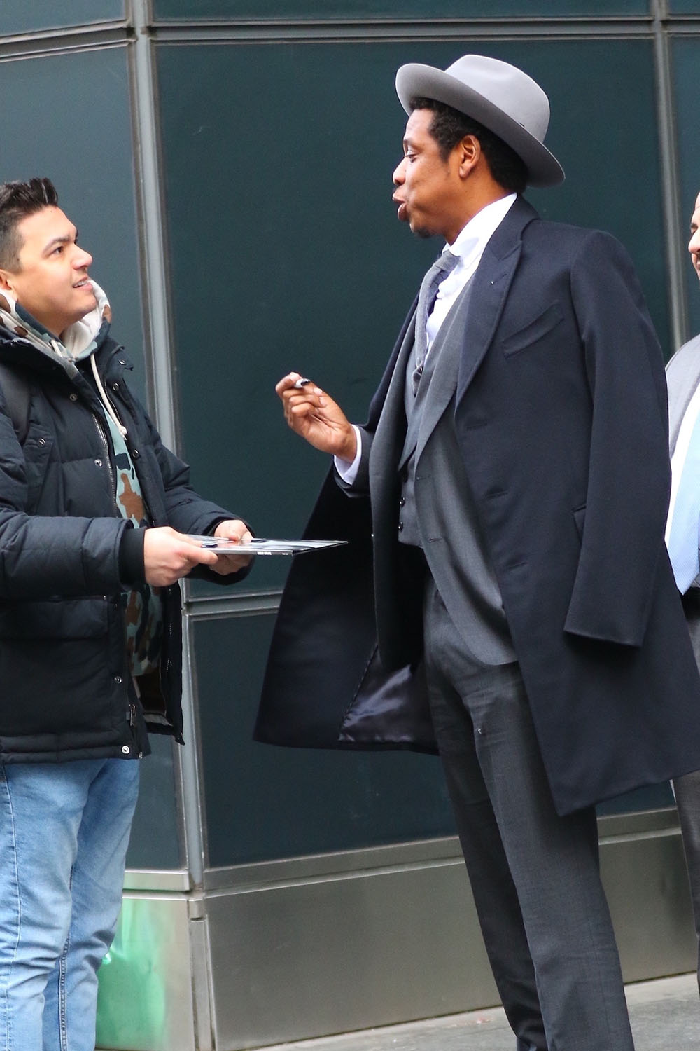 Jay Z is seen speaking to fan before the Roc Nation event