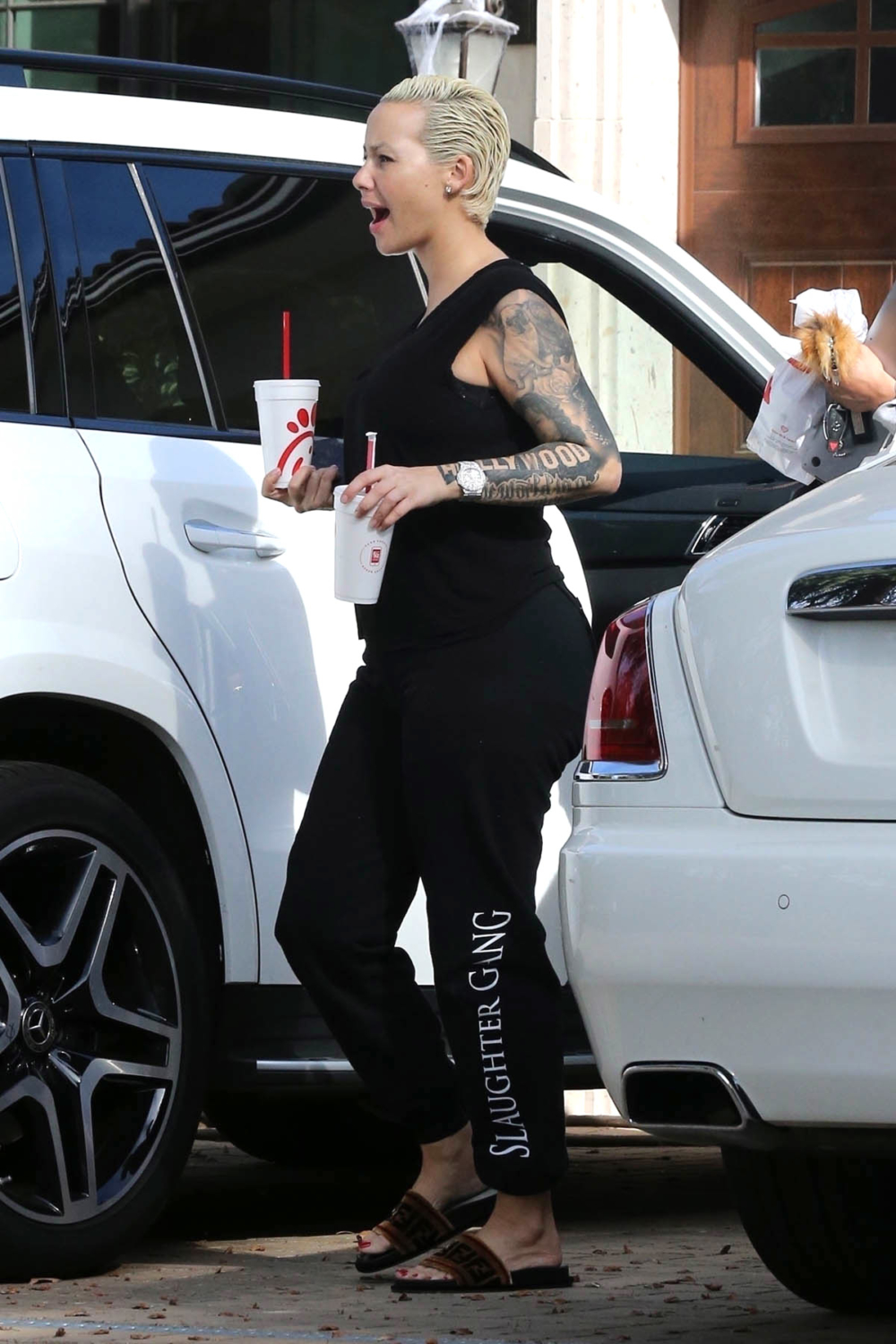 Amber Rose arrives to a plastic surgery clinic in Beverly Hills