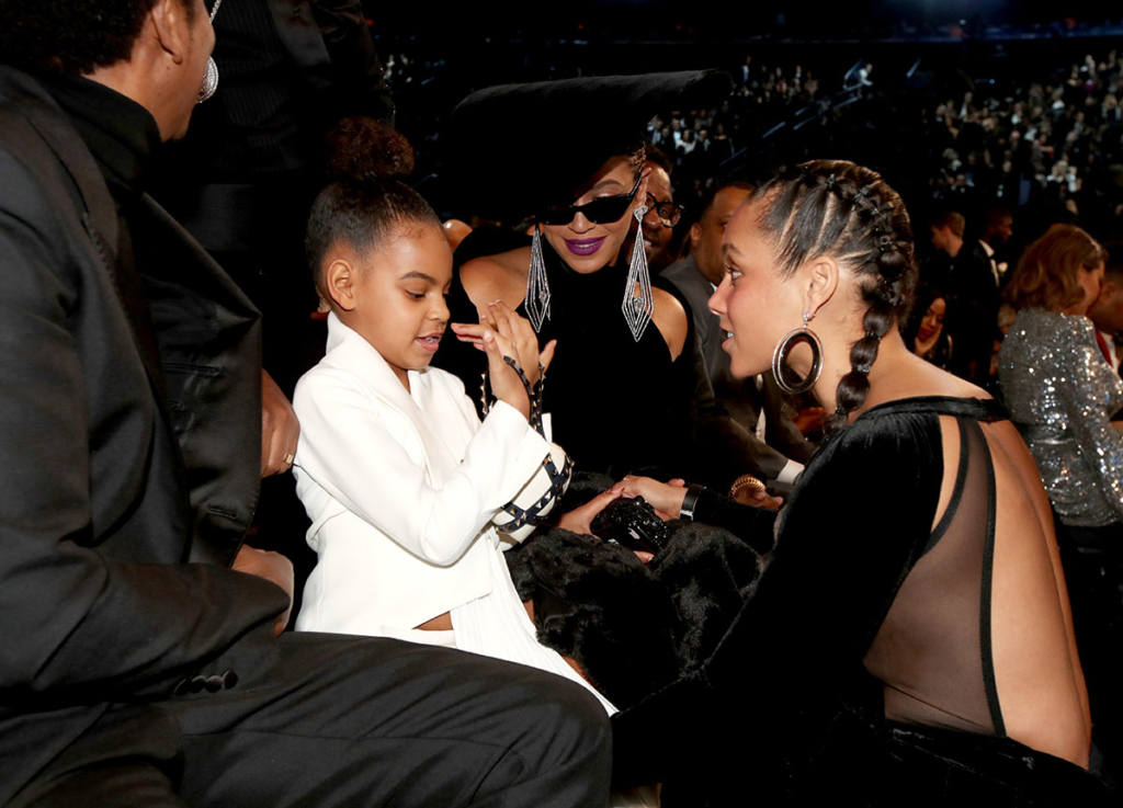 Jay-Z, Blue Ivy Carter, Beyonce and Alicia Keys attend the 60th Annual GRAMMY Awards