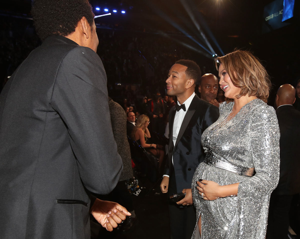 Jay-Z, John Legend and Chrissy Teigen attend the 60th Annual GRAMMY Awards