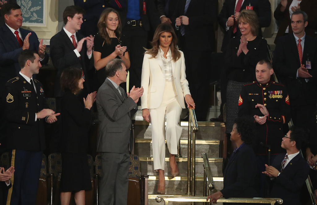 First lady Melania Trump arrives to the State of the Union address