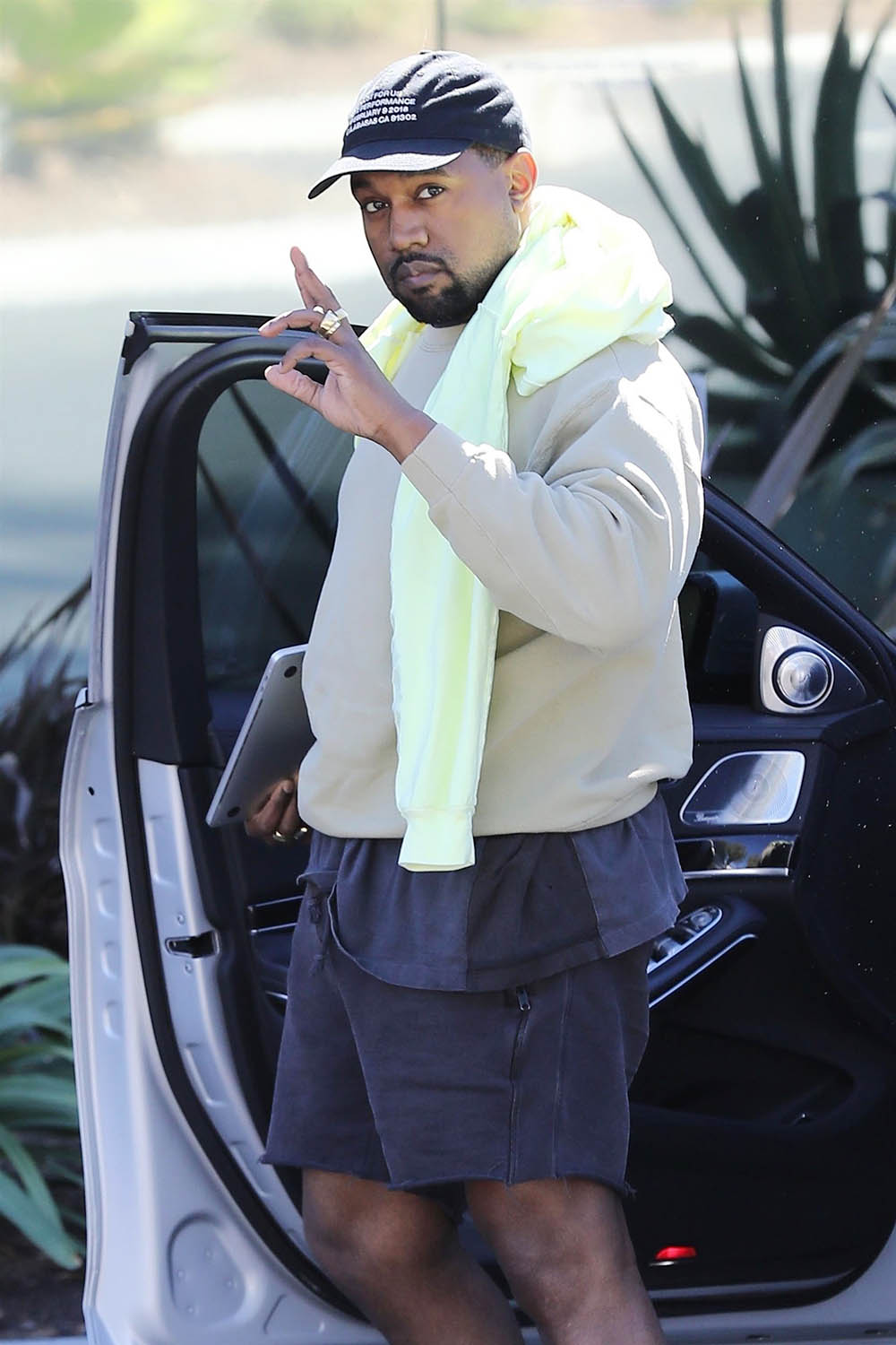 Kanye West arrives at his office in Calabasas