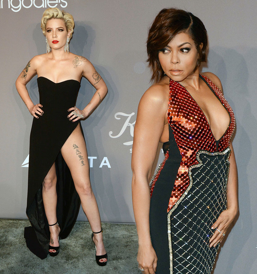 Halsey (L), Taraji P Henson at 2018 Amfar Gala