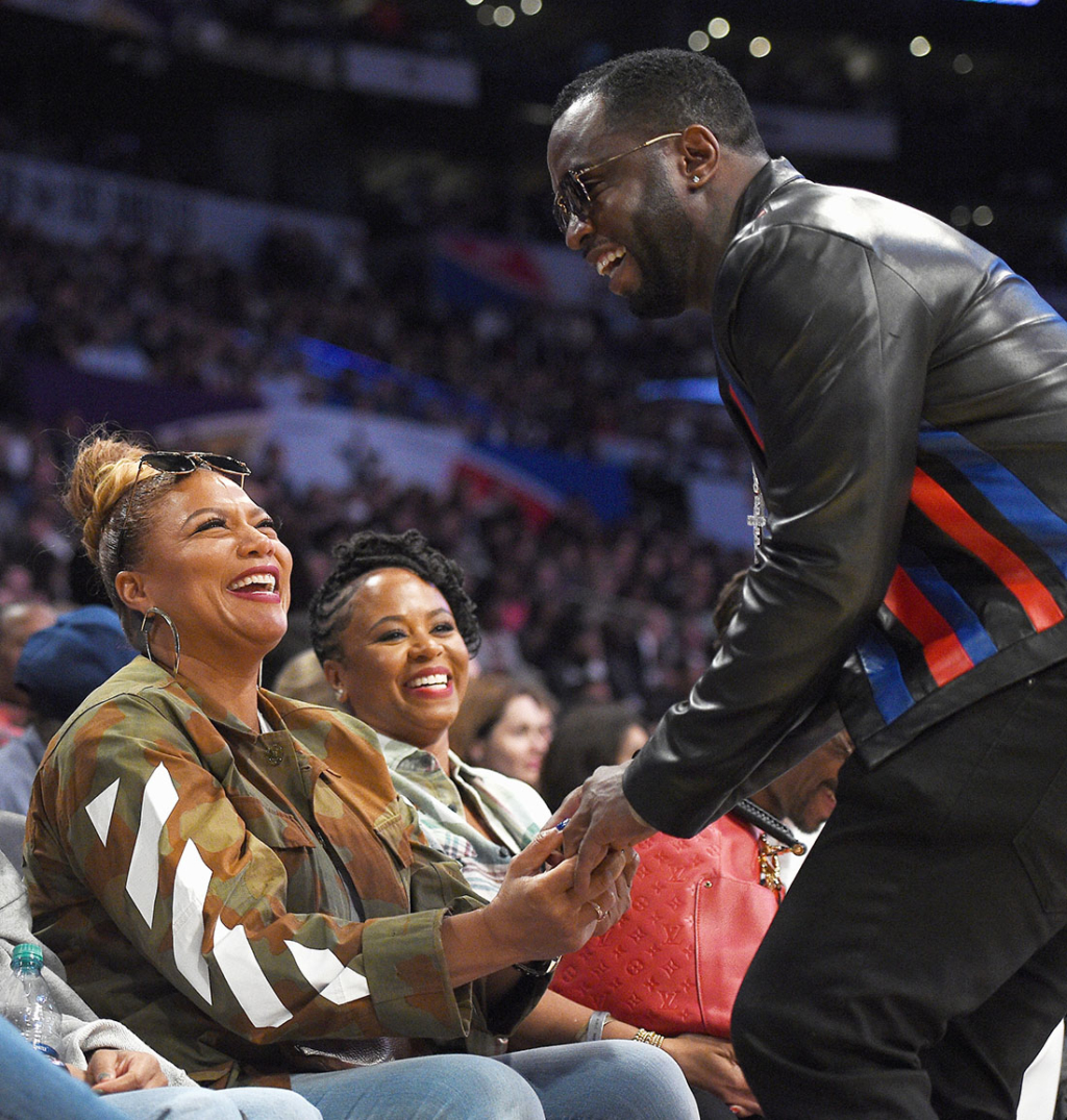 Queen Latifah, Sean Combs, Shante Broadus at NBA All-Star Game