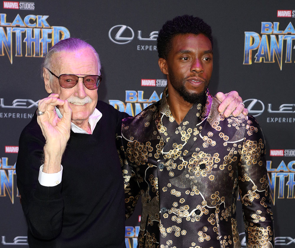 Stan Lee (L), Chadwick Boseman at Black Panther L.A. premiere