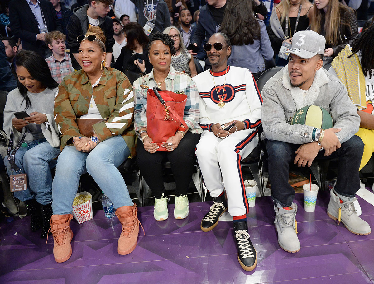 Eboni Nichols, Queen Latifah, Shante Broadus, Snoop Dogg, Chance the Rapper attend NBA All-Star Game