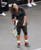 Serena Williams plays against Venus in the tennis tournament in New York City