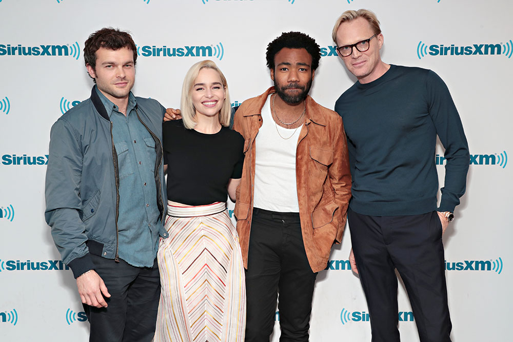 (L-R:) Alden Ehrenreich, Emilia Clarke, Donald Glover and Paul Bettany ...