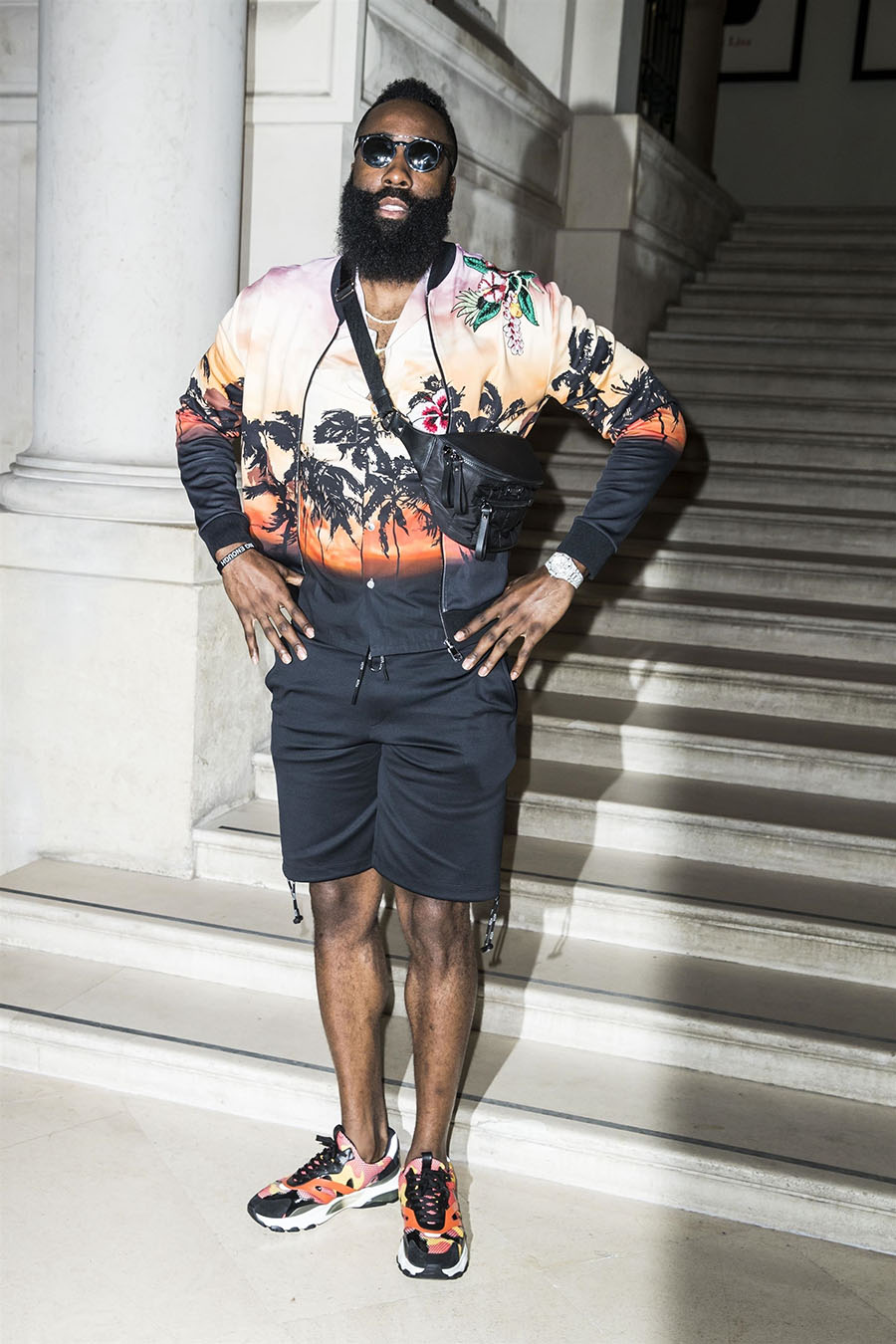 NBA player James Harden posed at the Valentino Menswear runway show in
