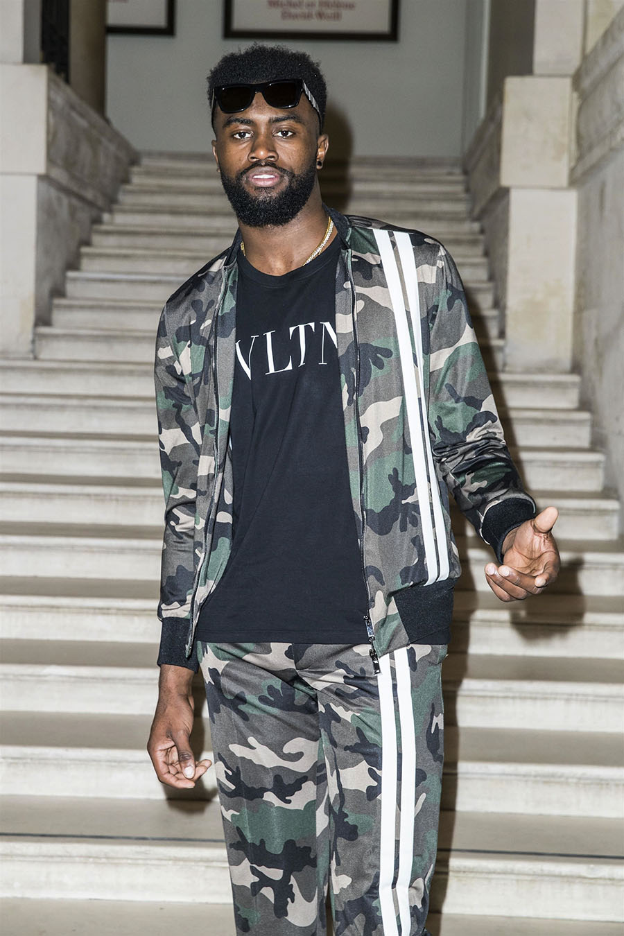 NBA player Jaylen Brown posed at the Valentino Menswear runway show in ...