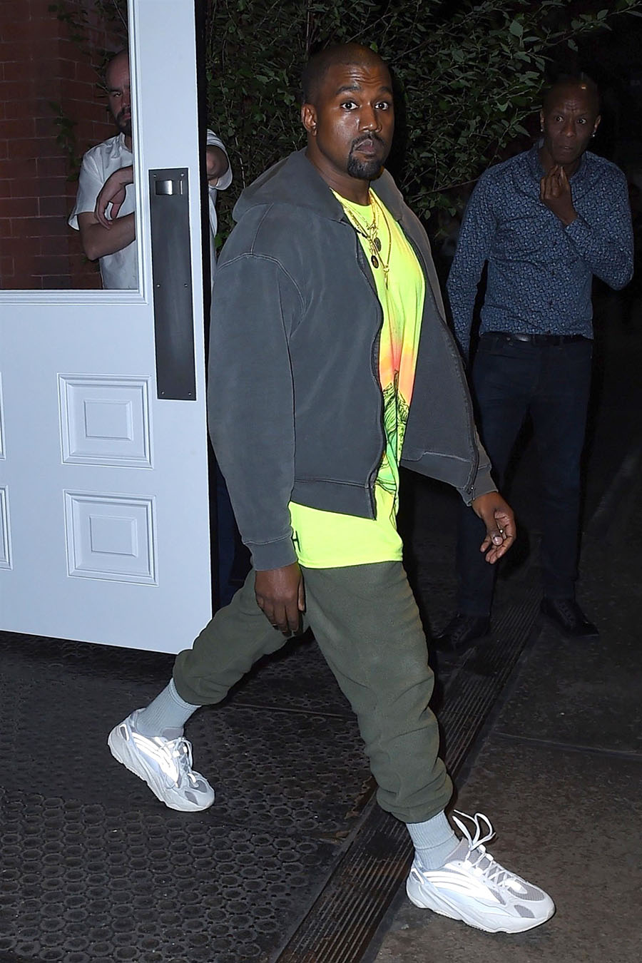 Kanye West arrive to the NAS listening party in Queens. Kanye produced ...