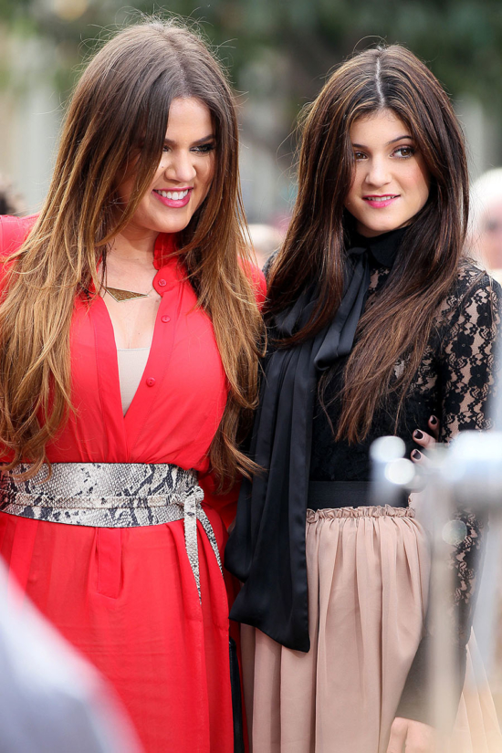 Khloe Kardashian and Kylie Jenner Celebrities at The Grove to film an