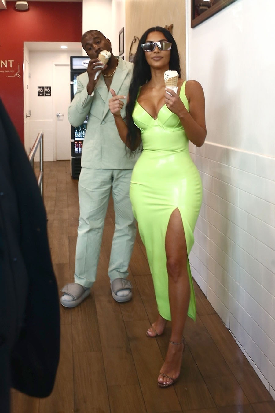 Kim Kardashian Green Dress at 2 Chainz's Wedding